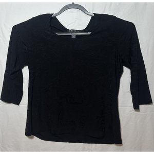 Dialogue‎ QVC Womens Top Size L Large Textured Blouse Black Semi Sheer